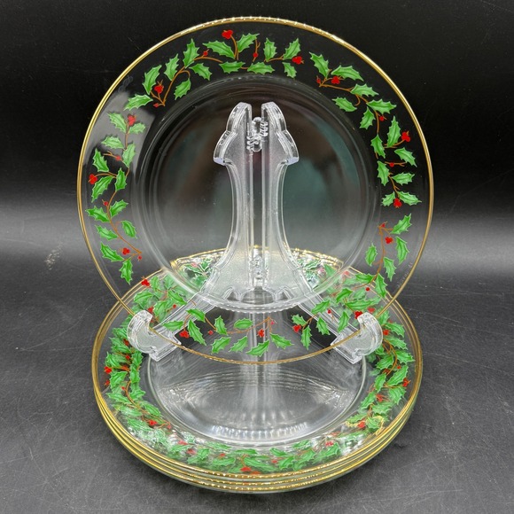 Lenox Other - Vintage Lenox Holiday Salad Plates Set of 4 Clear Glass 8in Holly Berry Trad